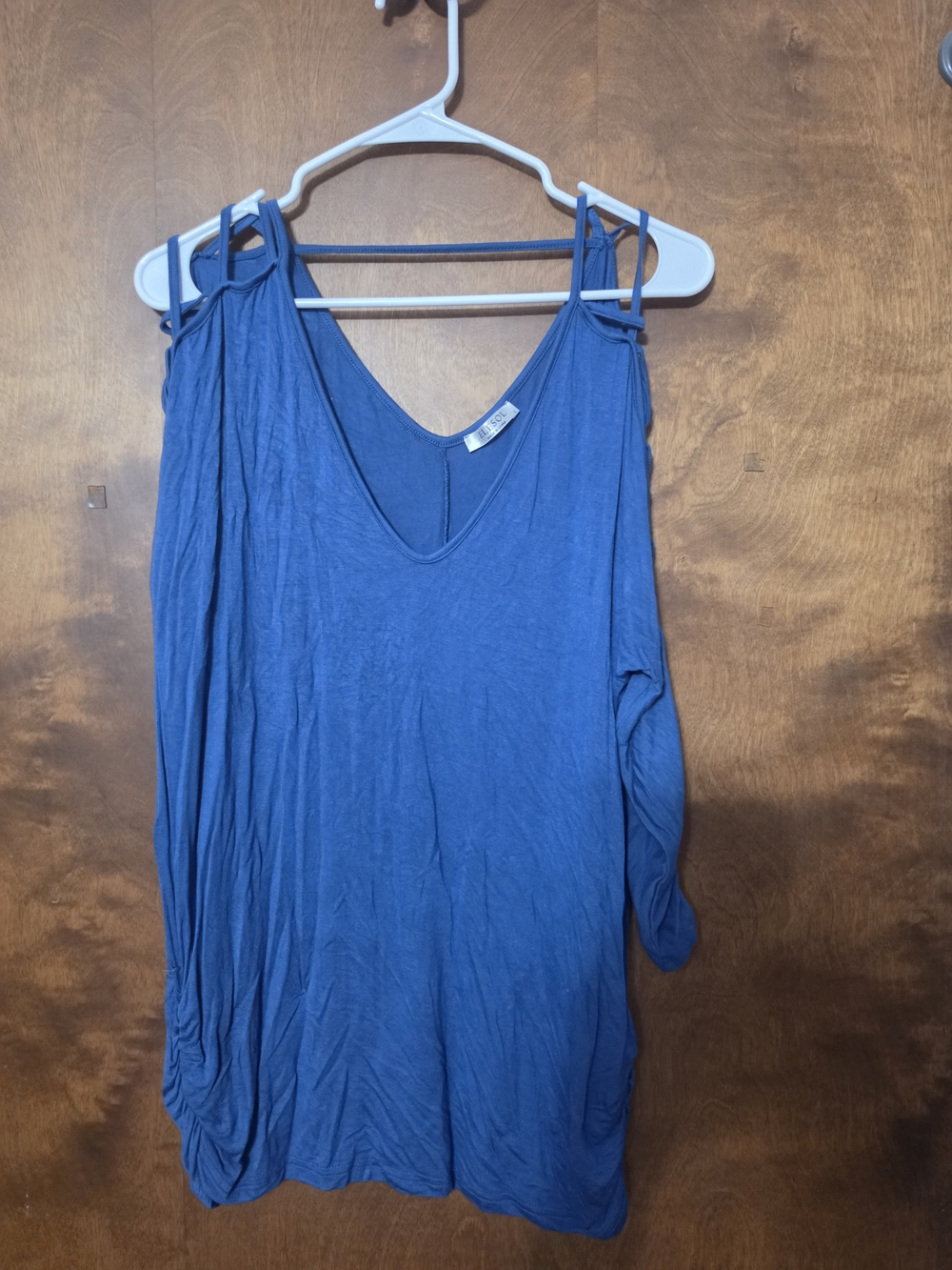 Women's Blue Cold-Shoulder V-Neck Top with Double-Strap Detail